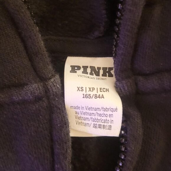PINK Victoria's Secret Black Hoodie XS with Pink Logo - Picture 2 of 3